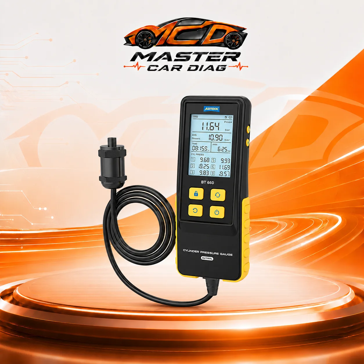 AUTOOL PT610 dijital silindir kompresyon test cihazı ve adaptörler